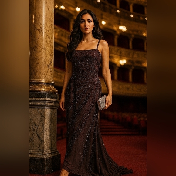Source Unknown Dresses & Skirts - Sparkling Dark Brown/purple Maxi Dress. Ombre Long Train. Size 12